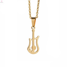 Stainless Steel Gold Cross Guitar Pendant Necklace